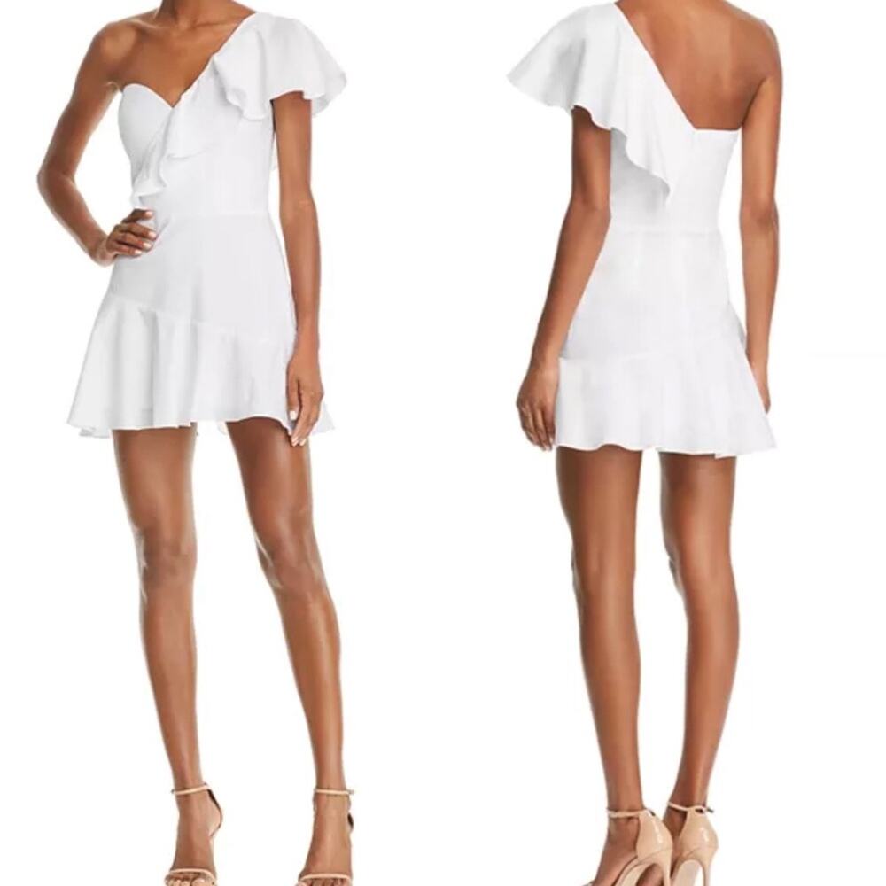 Amanda Uprichard Vanderbilt Ruffled One-Shoulder Mini Dress M White Bridal - Picture 8 of 8